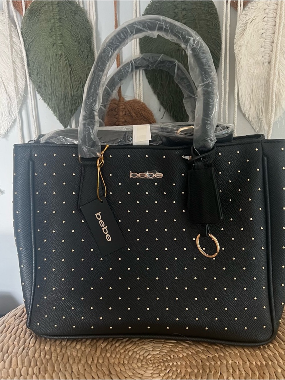 bebe Black Studded Sagan mini satchel
